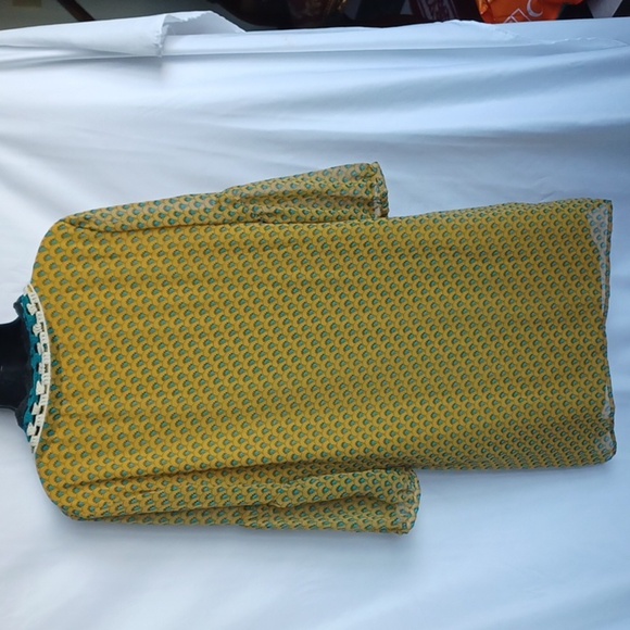 Nick & Mo Anthropologie Dress, Crochet front, gold & green - Picture 5 of 9